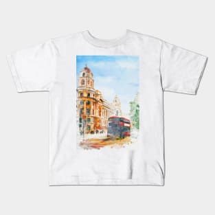 London Cityscape - Double Decker Bus By The Whitehall Building Kids T-Shirt